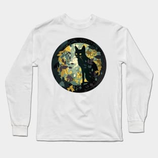 Cute Adorable Black Cat and Floral Design Collection for Cat Lovers Long Sleeve T-Shirt